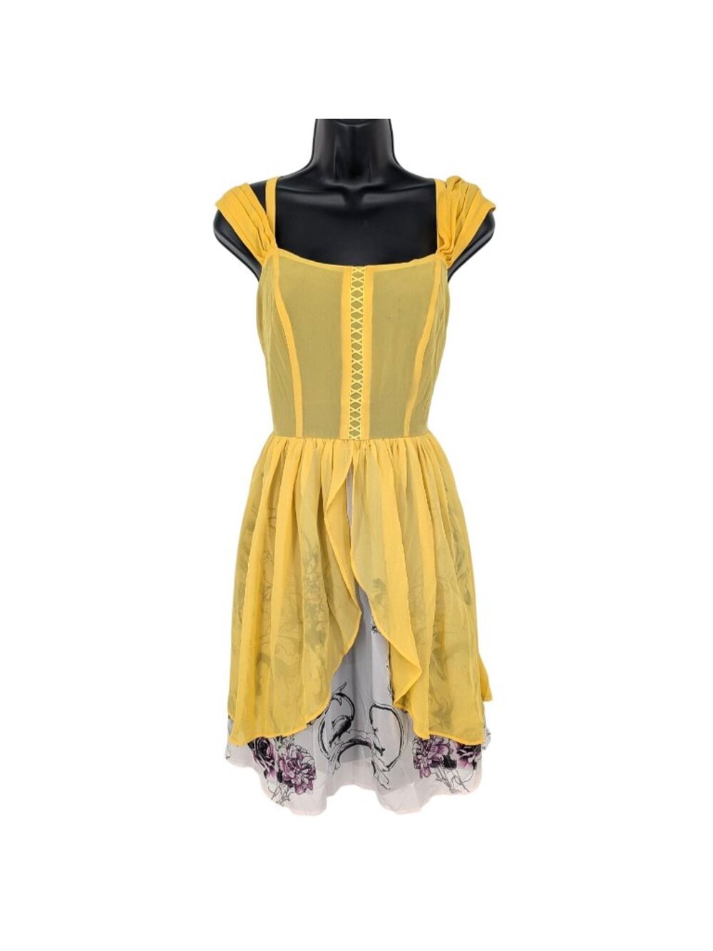 Corset Dress Chiffon Lace Up Floral Overlay Whimsical Fairy Cottagecore Medium